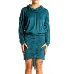 Free People Womens Blue Teal Small Sundown Cowl Neck Ruched Mini Casual Fitted‎